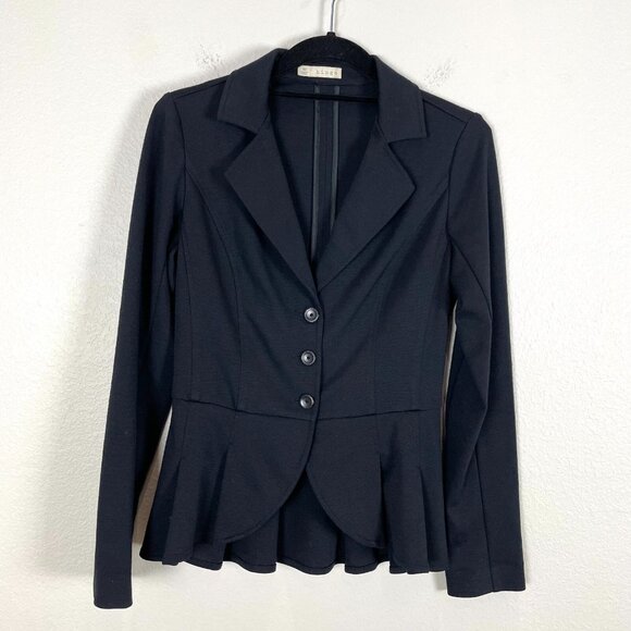 Hinge Womens XS Black Peplum Blazer Jacket Stretch Three Button - Picture 1 of 12